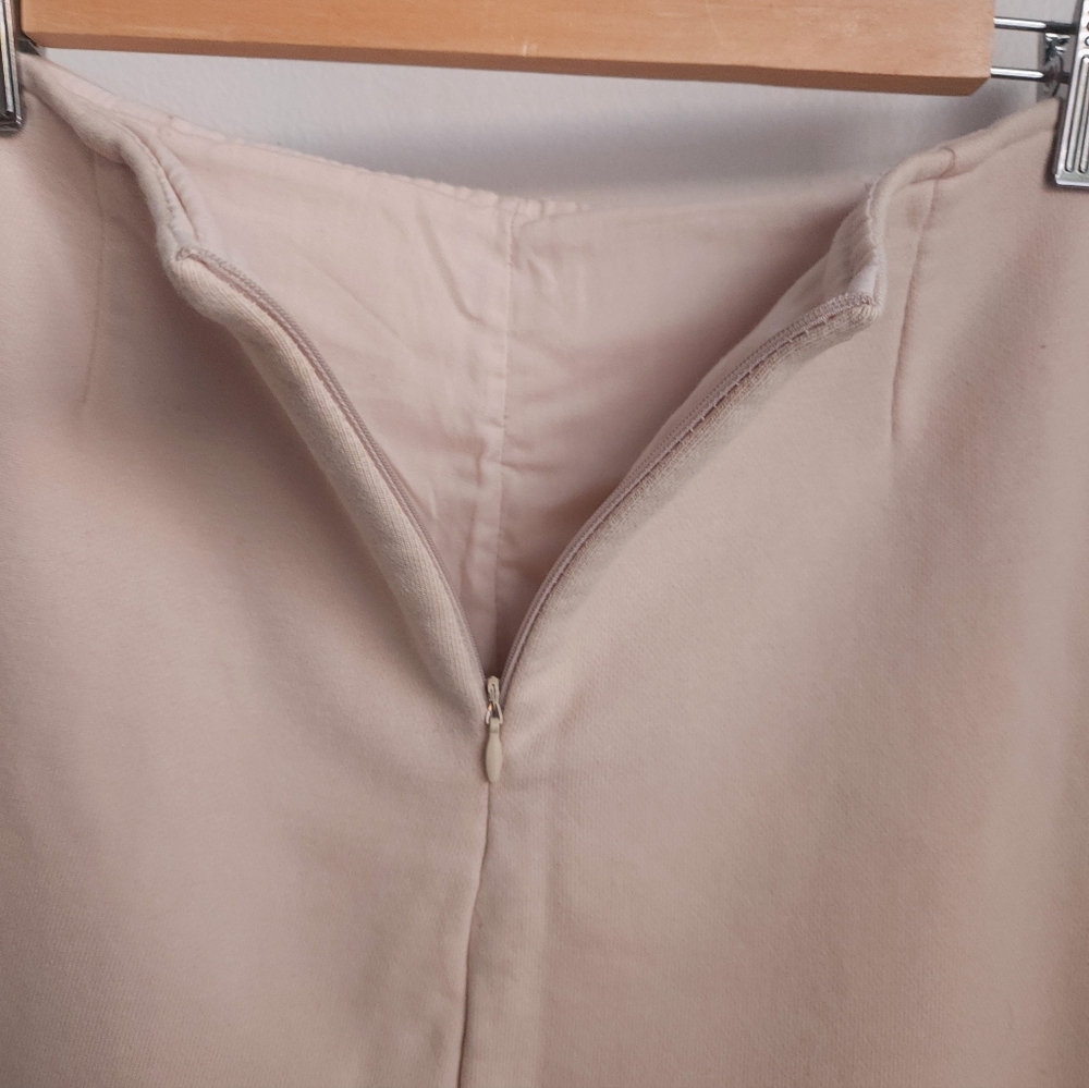 Beige Midi Skirt Womens Small Terry Cloth Lined Zip Detail Neutral Minimalist - Picture 8 of 8